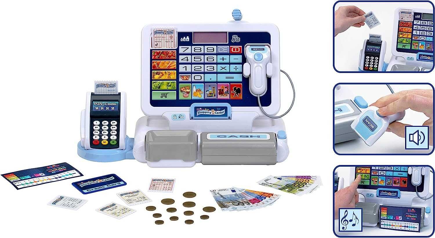 Zabawka kasa + terminal POS i skaner dla małych kasjerów