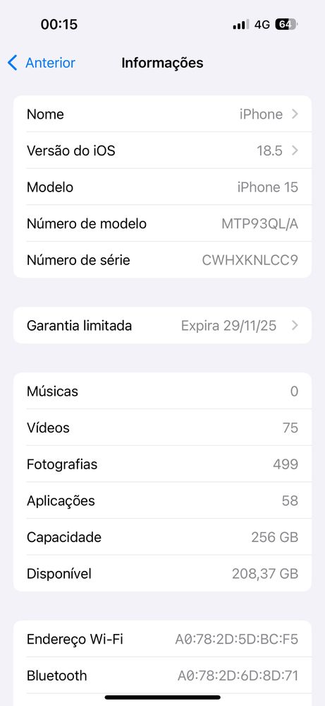 Iphone 15 256g branco azulado