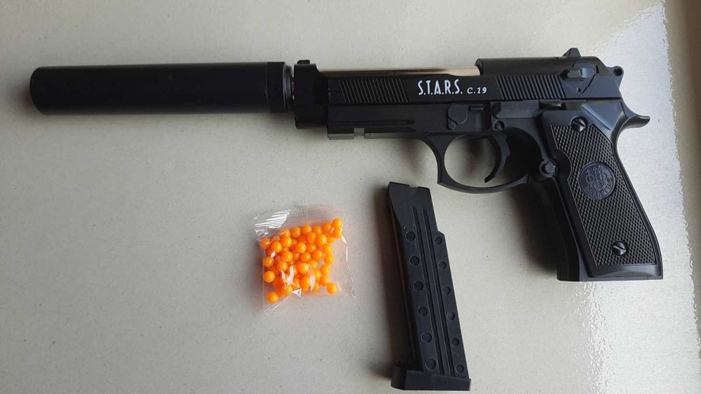 Пистолет детский на пульках 6мм, металл + пластик 19см, 32см