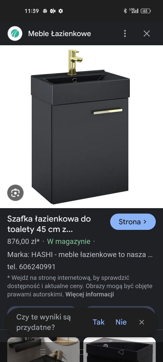Umywalka,szafka wisząca , podwieszana czarna bez baterii