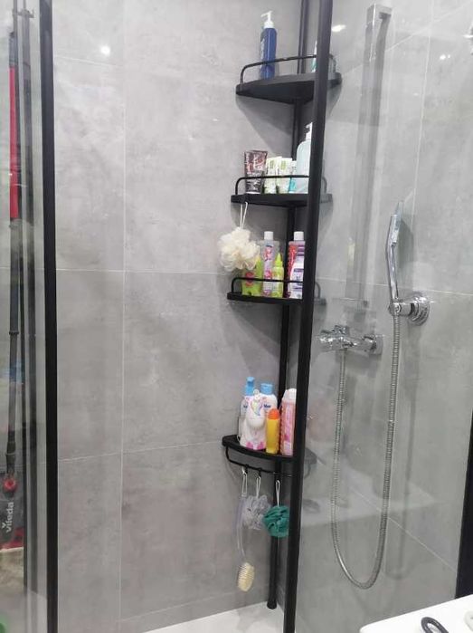 Półka narożna pod prysznic regulowana uniwersalna 4 piętra + haczyki