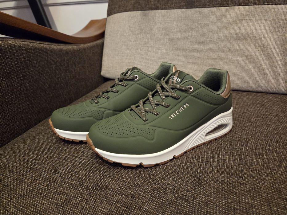 Sneakersy skechers uno shimmer away khaki 38
