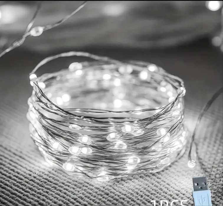 Lampki Led bialy zimny światełka ozdobne 5 metrów 50 sztuk lampek