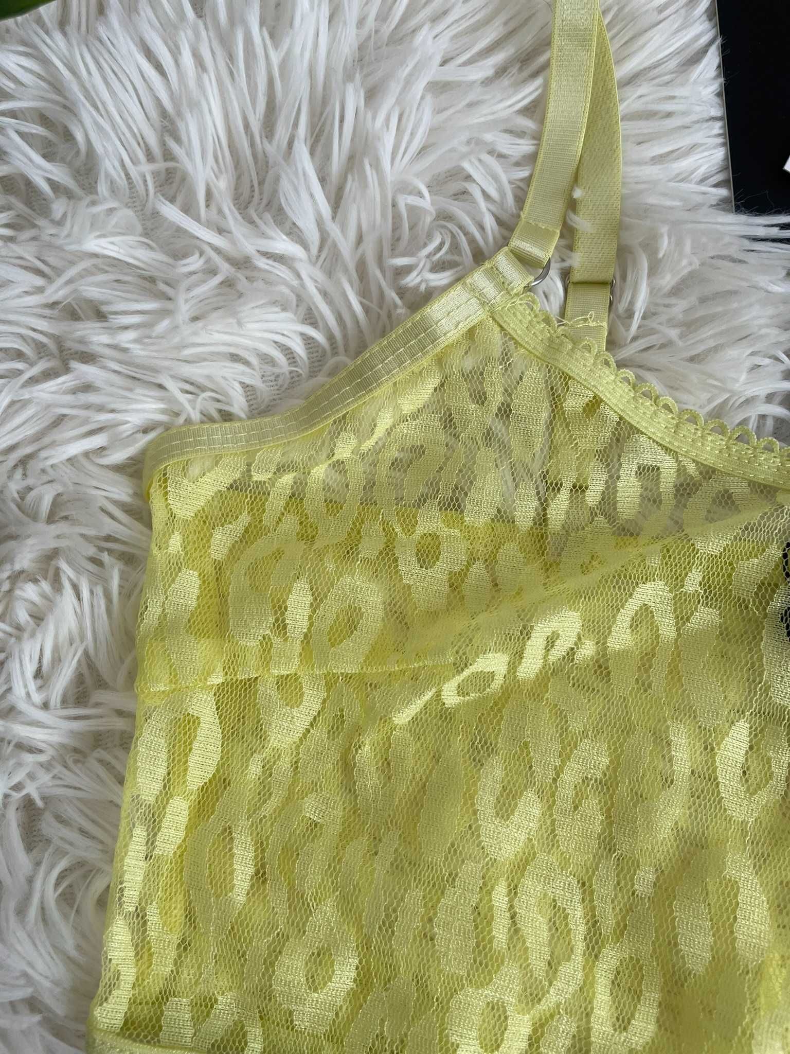 PLT biustonosz żółty crop top koronkowy soft bra aesthetic y2k XS 34