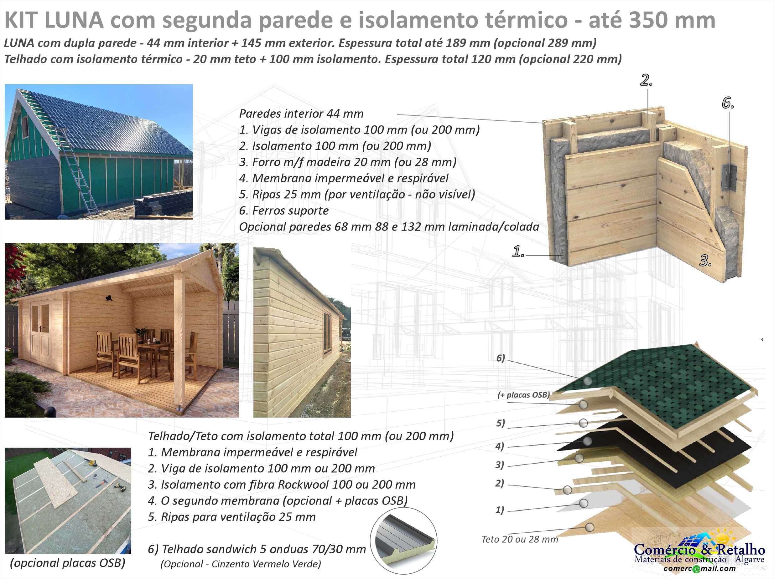 Casa Madeira LUNA Elise 28 e 44mm Coberta 22m² - Terraço 8m² 2 Modelos