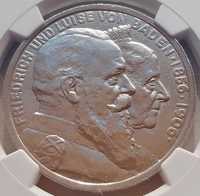Германия 5 марок 1906 г. Баден Золотая Свадьба NGC UNC Details