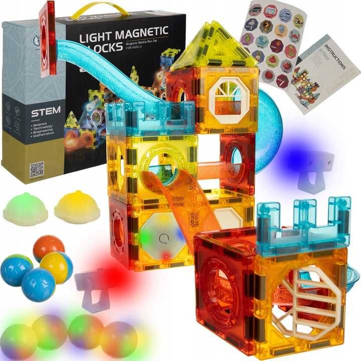 Klocki Magnetyczne Konstrukcyjne Świecący Tor Dla Dzieci Magnetic 75