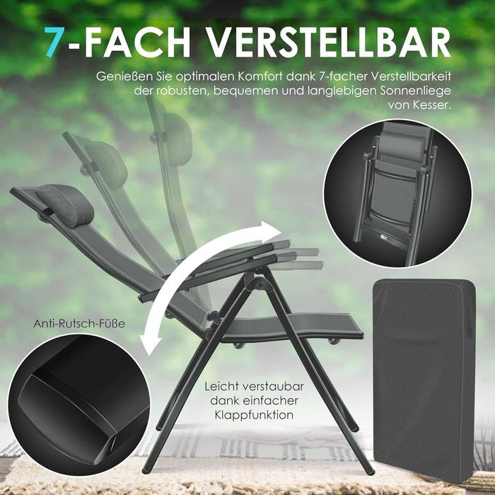 Krzesło Ogrodowe KESSER Rozkładane do 150 Kg Zestaw 2 Sztuki