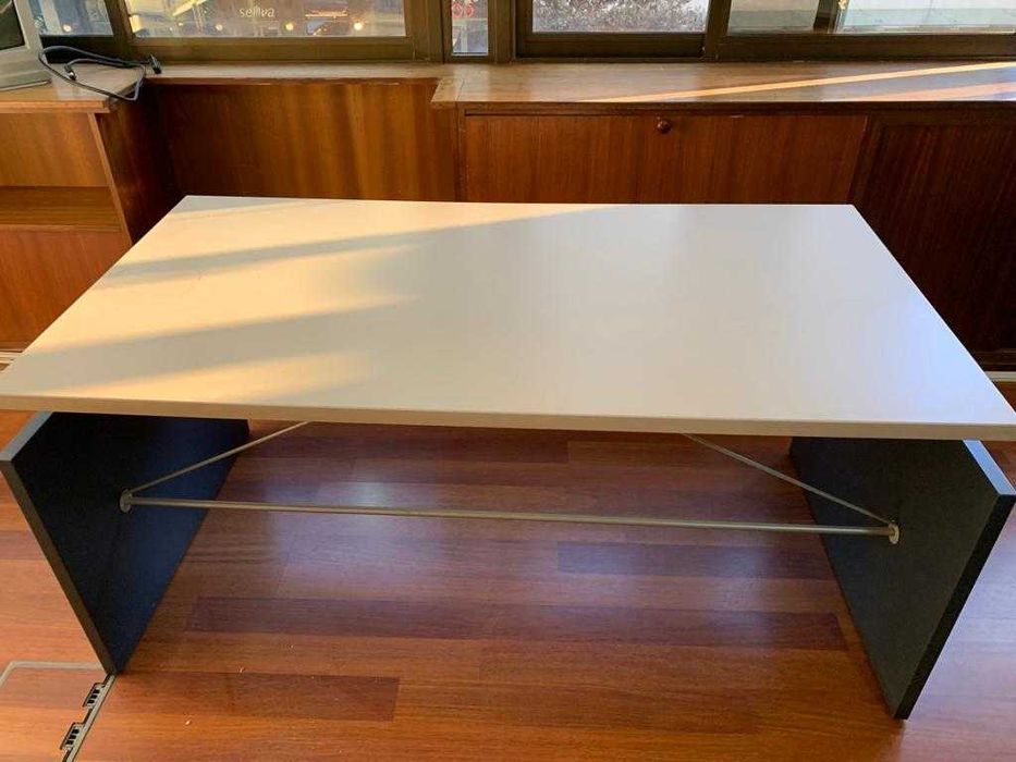 Secretária de Escritório Azul/Cinza - Paris Sete - 155x80 - Bom Estado