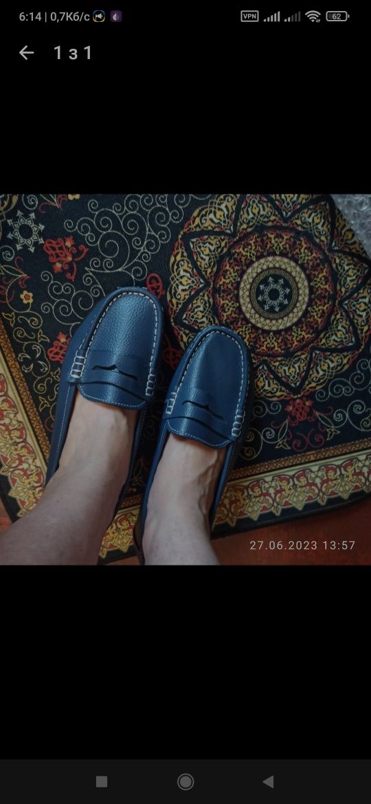 Мокасины легкие на полную ножку синего цвета