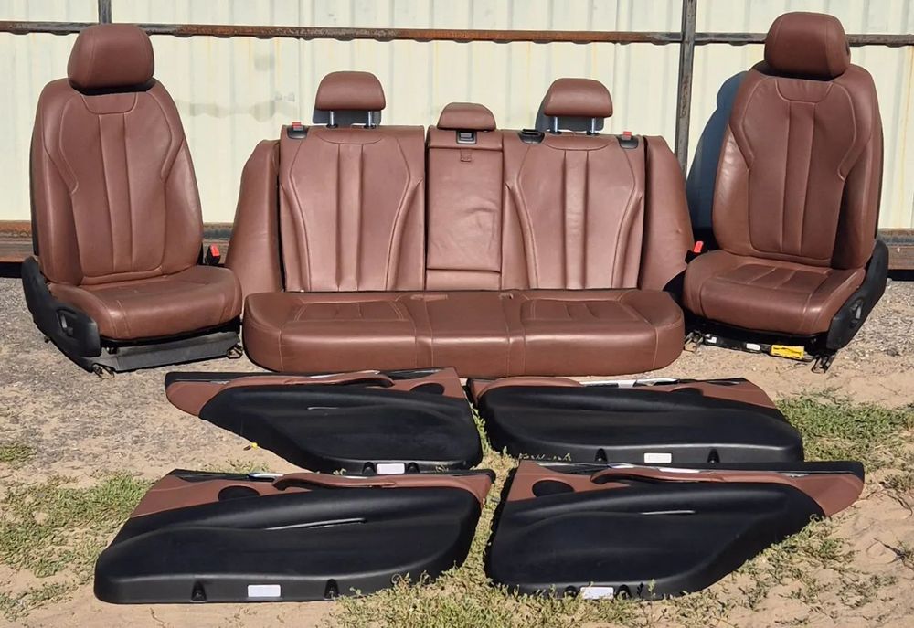 Komplet Foteli Przód Tył + Boczki Tapicerka Drzwi Skóra Brązowe BMW X5 F15