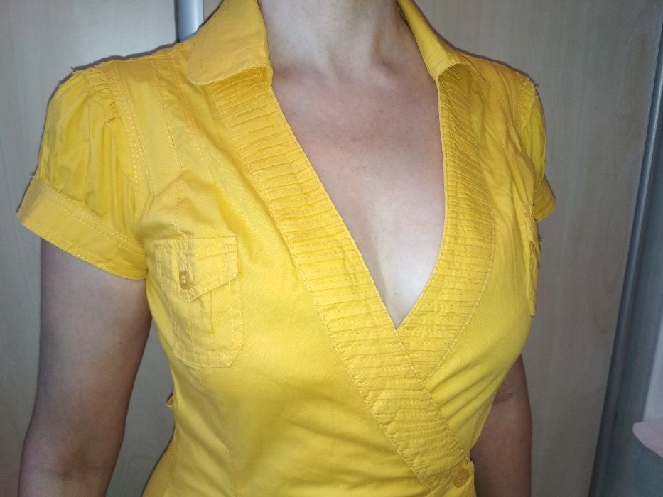 Сукня-халат, желтое платье на запах плотный коттон, р. 34-36