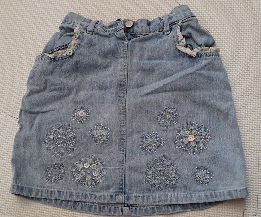 Spódniczka jeans vintage boho 110 wyższy stan kwiaty haft folk