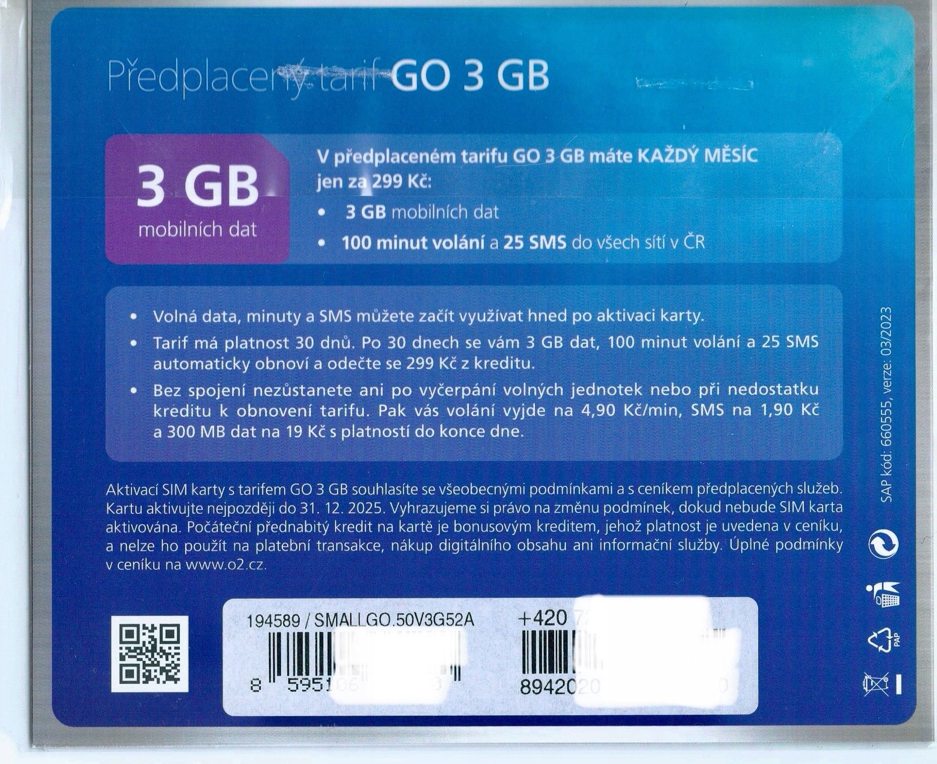 O2 Czeska Karta SIM bez rejestracj 50Kč 3GB UE