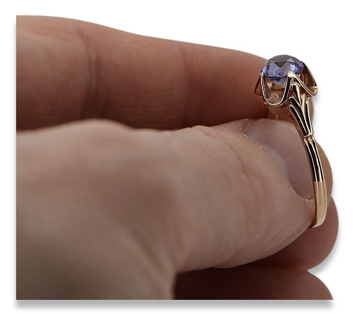 Radziecki 14k 585 pierścionek z różowego złota z Aleksandrytem vrc023