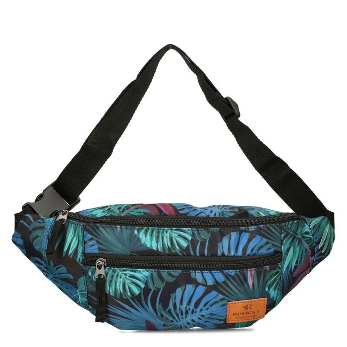 Nerka saszetka biodrowa Rovicky R-WB27 czarna z liśćmi tropikalnymi