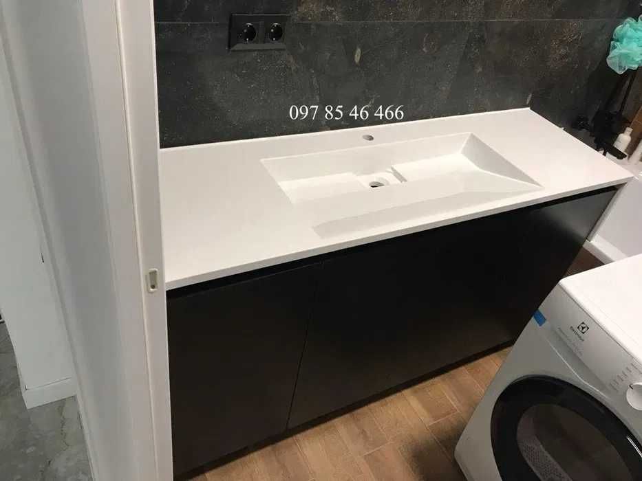 Суцільновилитий умивальник з тумбою та дзеркалом Безкоштовна доставка