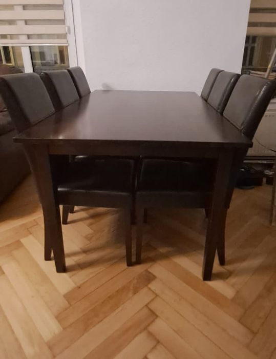 Stół drewniany+6 krzeseł skóra eko.Agata Meble.