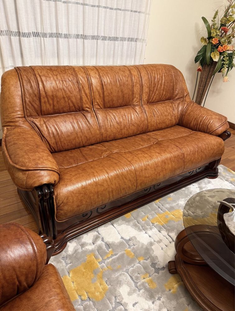Conjunto de 3 sofas em pele