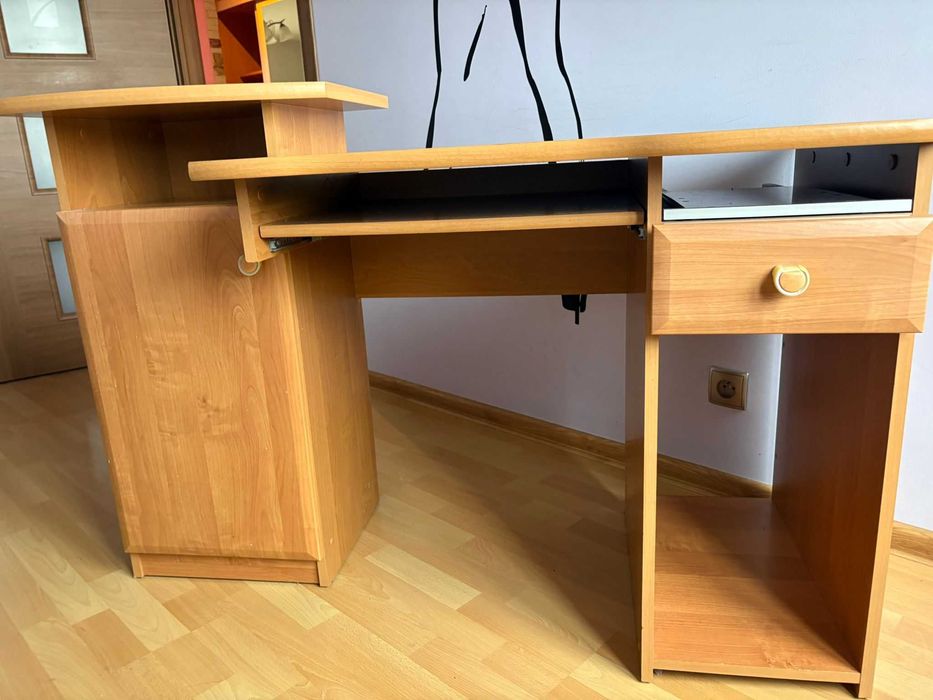 Biurko narożne z szufladą i szafką – 125x75x60 cm