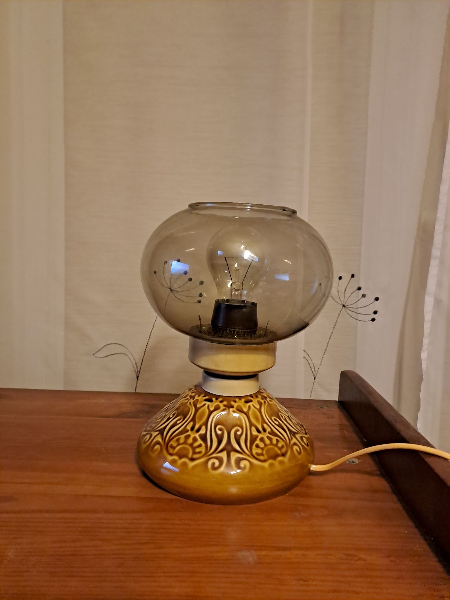 Kolekcjonerska ceramiczna lampa nocna stołowa Mirostowice PRL retro