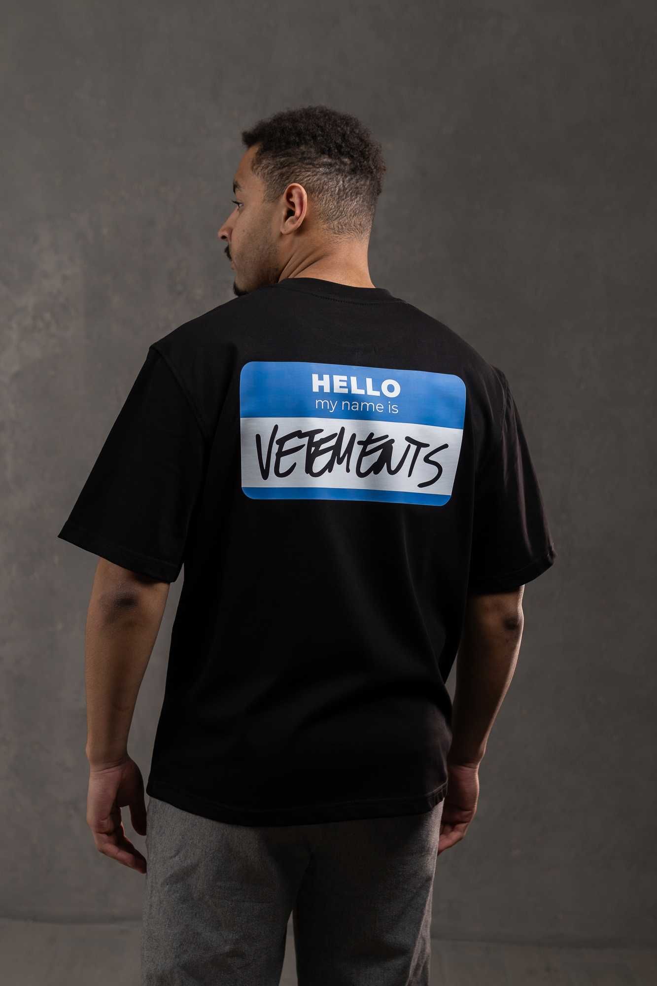 Топ качество! Мужская футболка Vetements Hello My Name Is черная