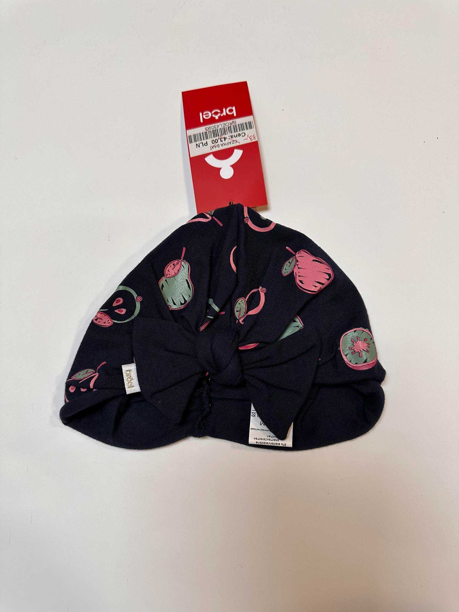 BROEL Czapka turban obwód 46 cm elegancka z kokardą dziecięca