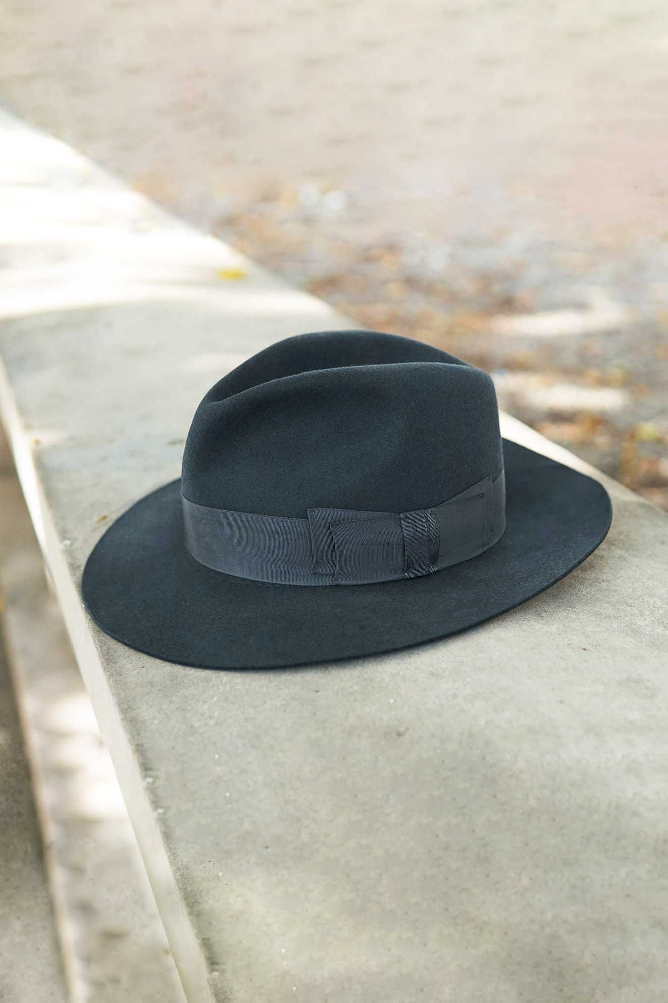 Kapelusz męski wełniany szary grafitowy damski unisex fedora 57/58