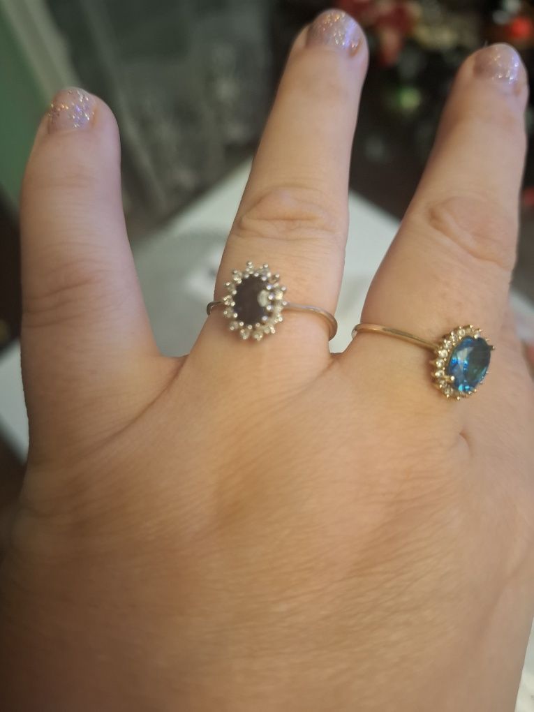 OKAZJA Złoty pierscionek z szafirem 1 ct i diamentami 0.15 ct