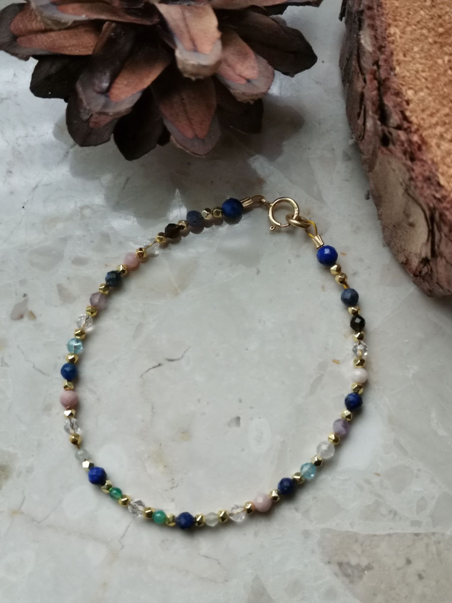 Bransoletka kamienie znak zodiaku strzelec lapis srebro 925 topaz opal