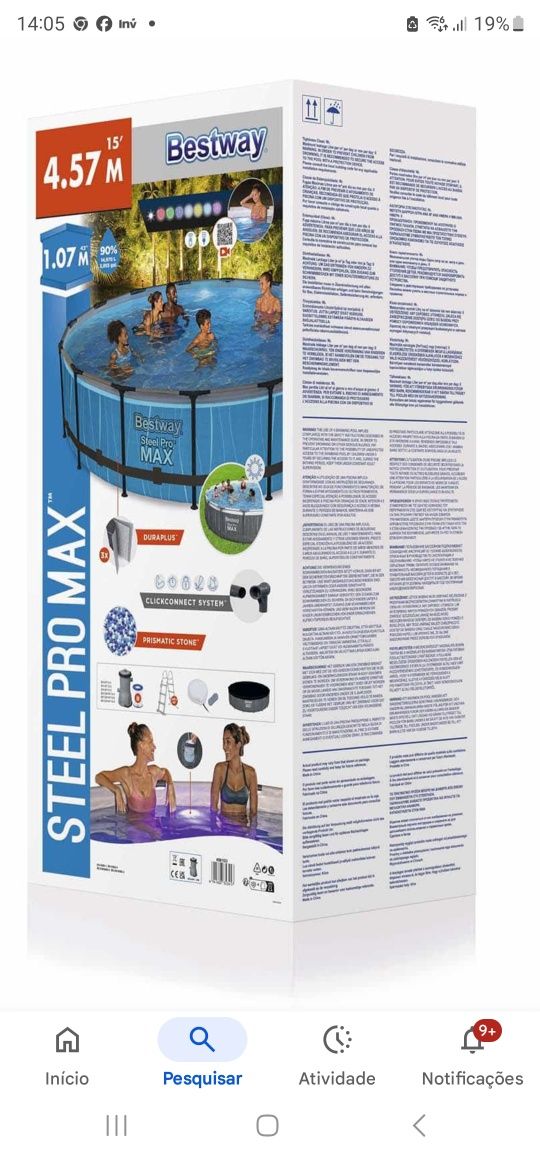 Piscina Bestway 4,57 x 1,07 redonda nova, na caixa