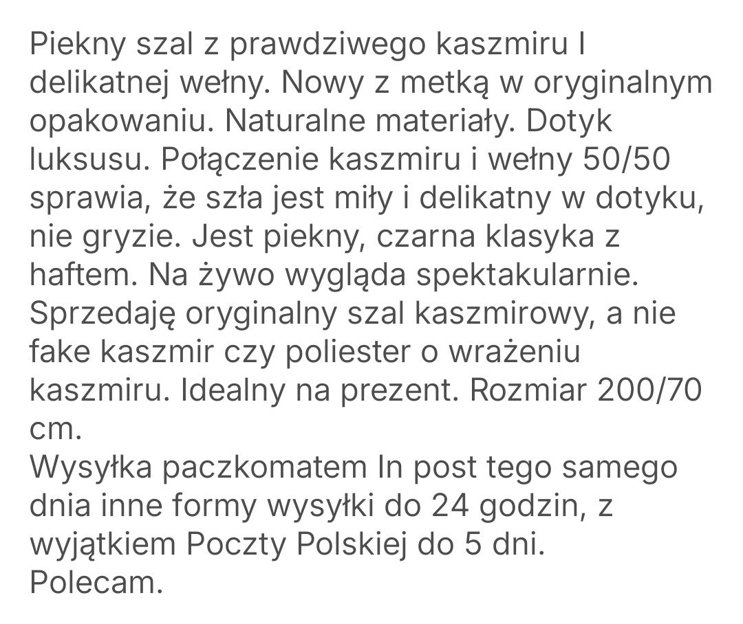 Szal z prawdziwego kaszmiru z haftem