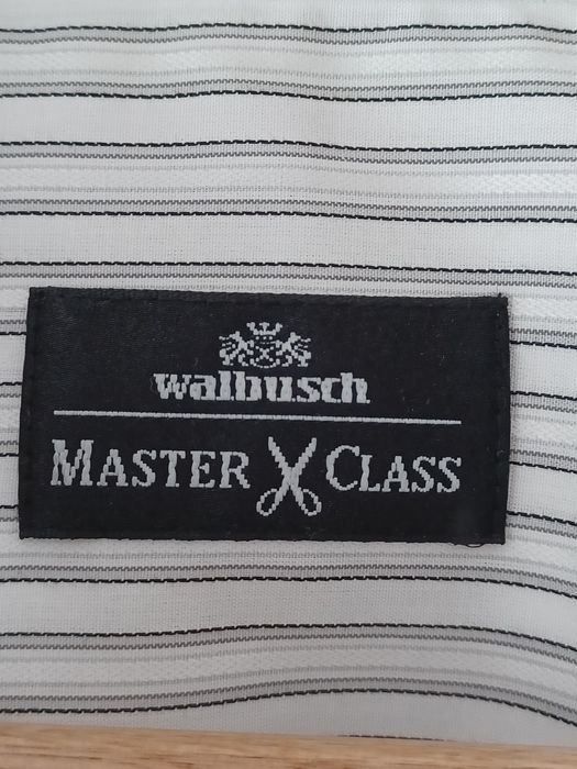 Elegancka bawełniana koszula biała rozm 45/46 pionowe szare paski Walb