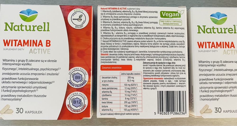 5x  Naturell Witamina B Active 30 kaps witaminy aktywna wit B12 i B9