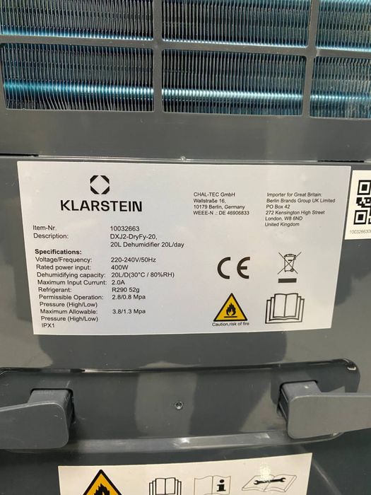 Осушувач повітря Klarstein DryFy20 з Німеччини 10032663