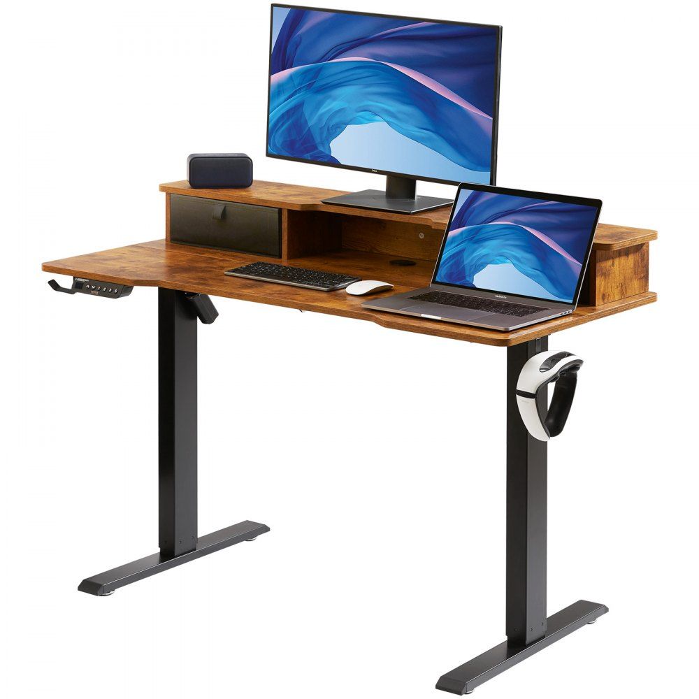 Mesa de pé ajustável em altura  - 47,2x23,6 polegadas, com 2 monitores