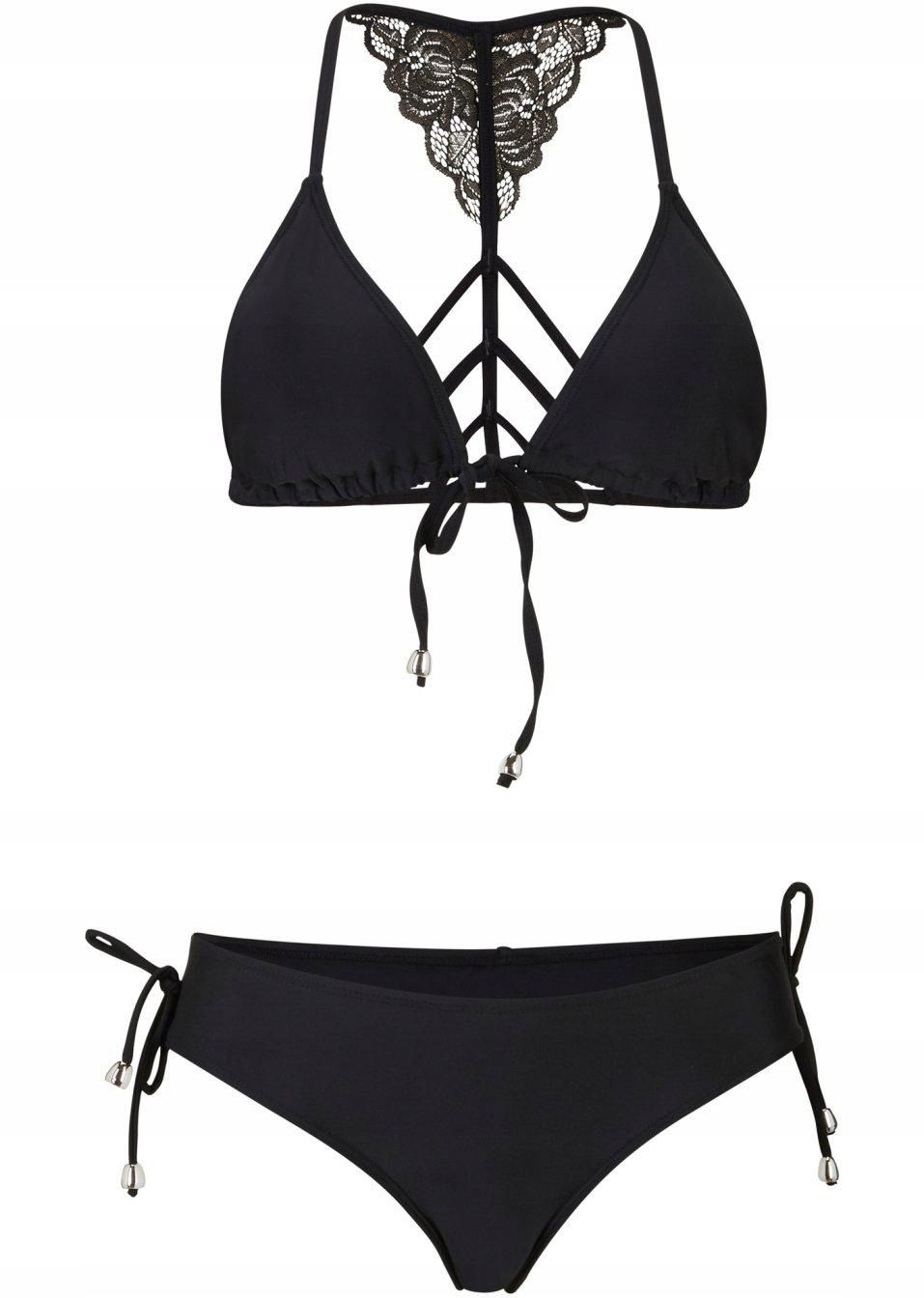 B.P.C czarne bikini wiązane z koronką trójkątne miseczki 42(80A).