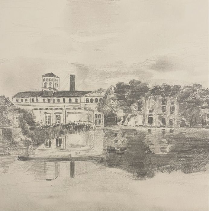 Rysunek ołówkiem Łódz Biała  fabryka format A 4