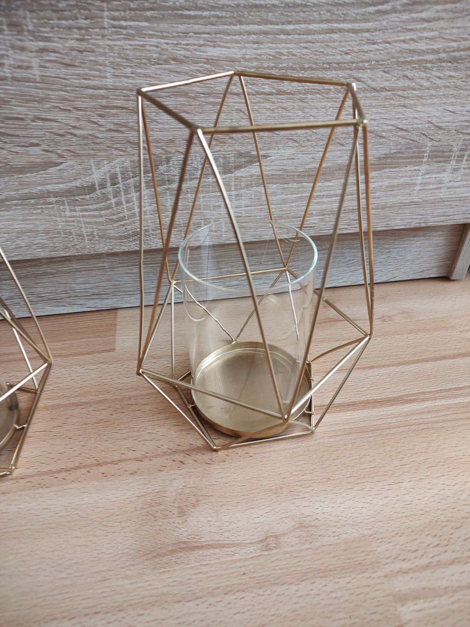 Zestaw świeczników złotych geometrycznych wesele dekoracja loftowe