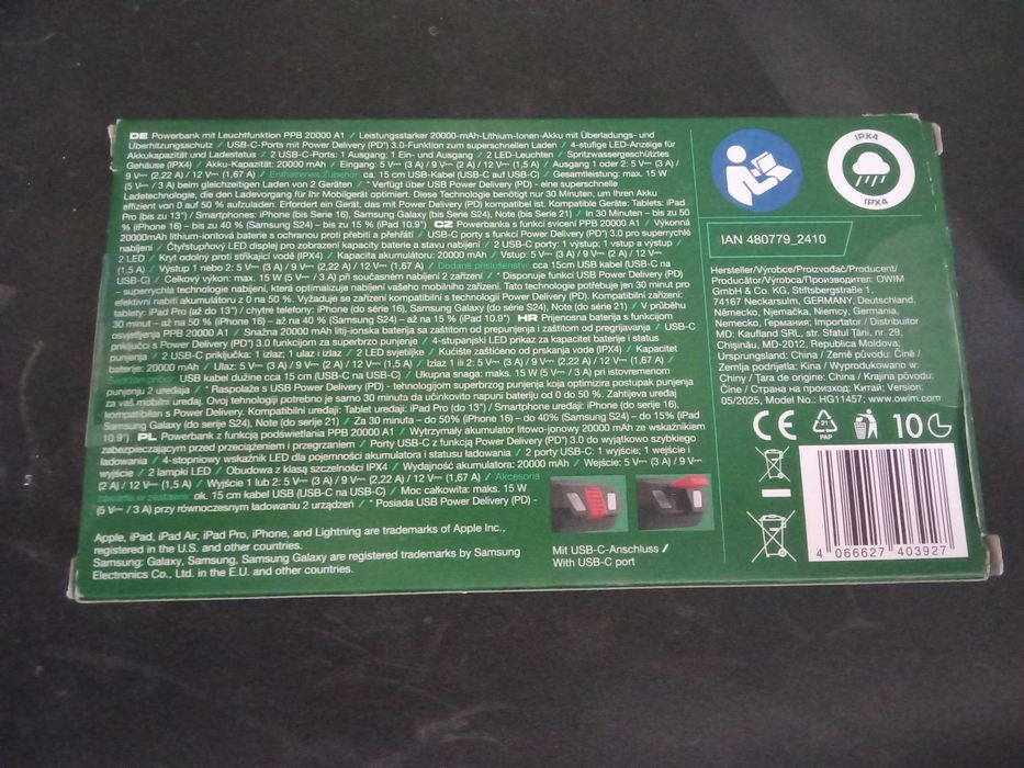 Powerbank Parkside 20 000 mAH, nowy bez plomby