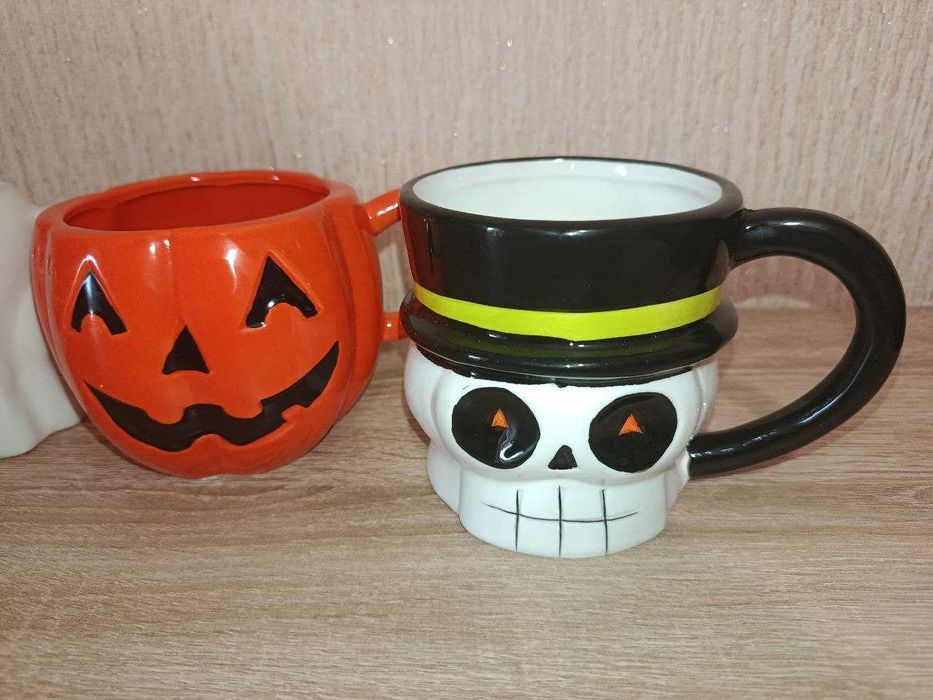 Набір чашок Halloween 4 шт.: Череп, Гарбузик, Привиди, 2 шт. кераміка