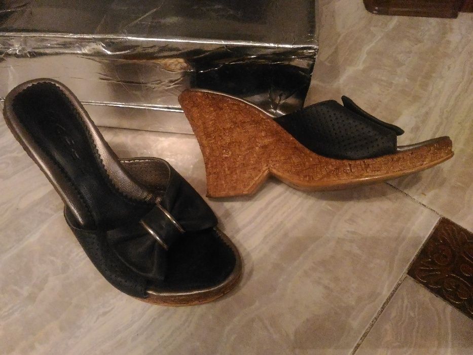 черные модные босоножки кожа платформа шлепки сандали кожаные кожанные