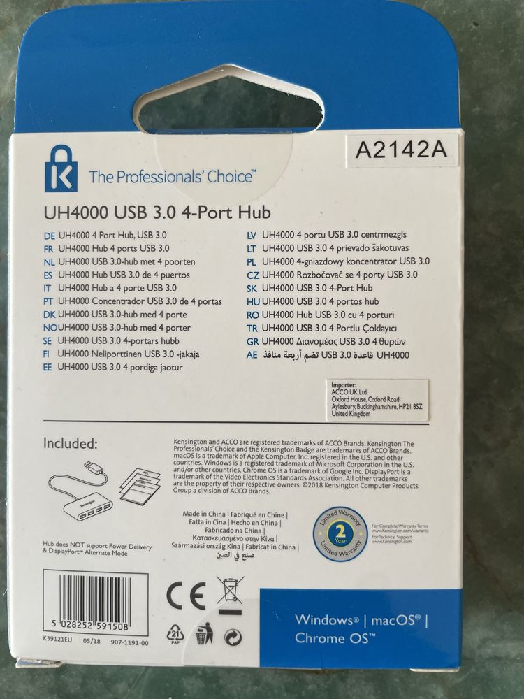 Hub USB 3.0 Kensington UH4000 4 Port Hub 4 porty czarny