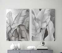 Срібне листя Сучасні чорно-білі абстрактні листя Модульна картина Холс