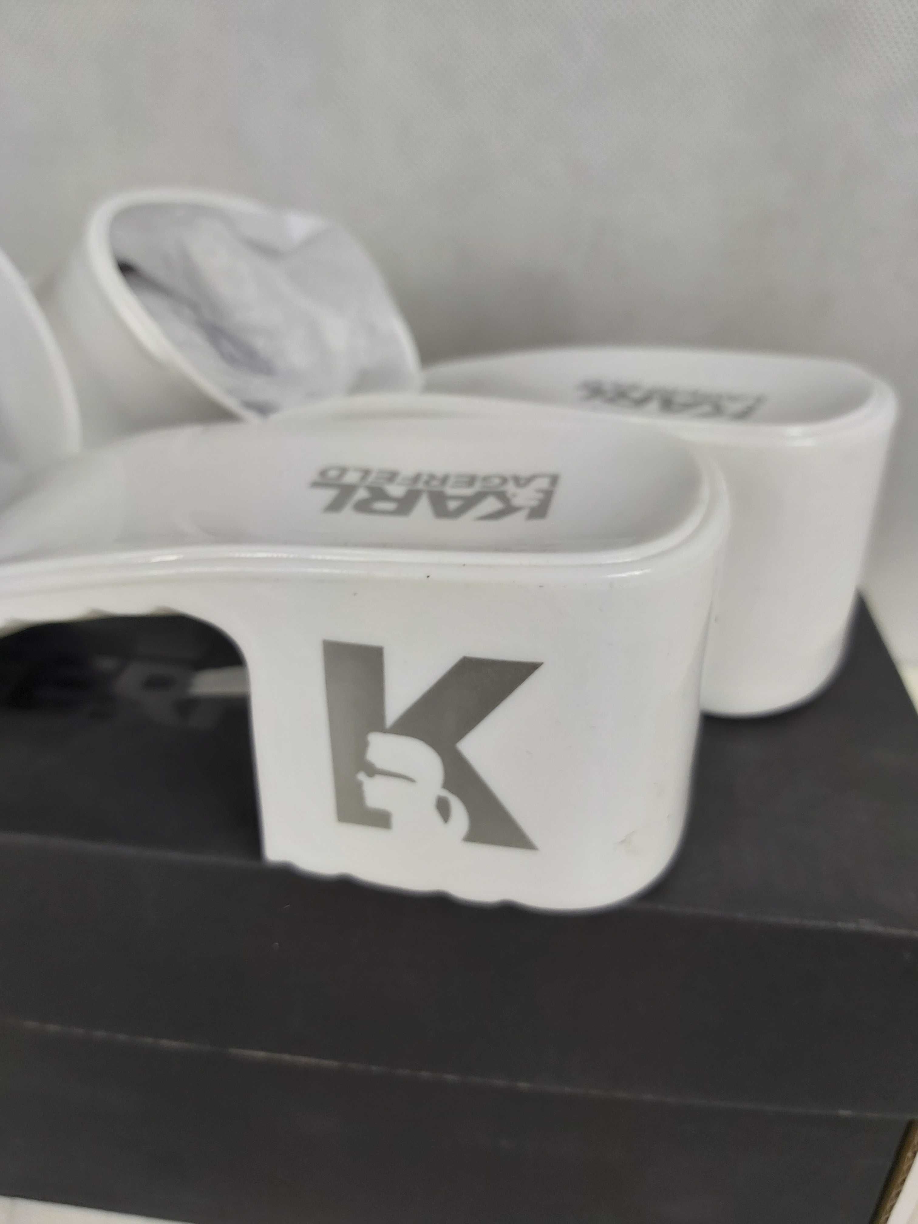 Nowe klapki KARL LAGERFELD biale jelly block 40
