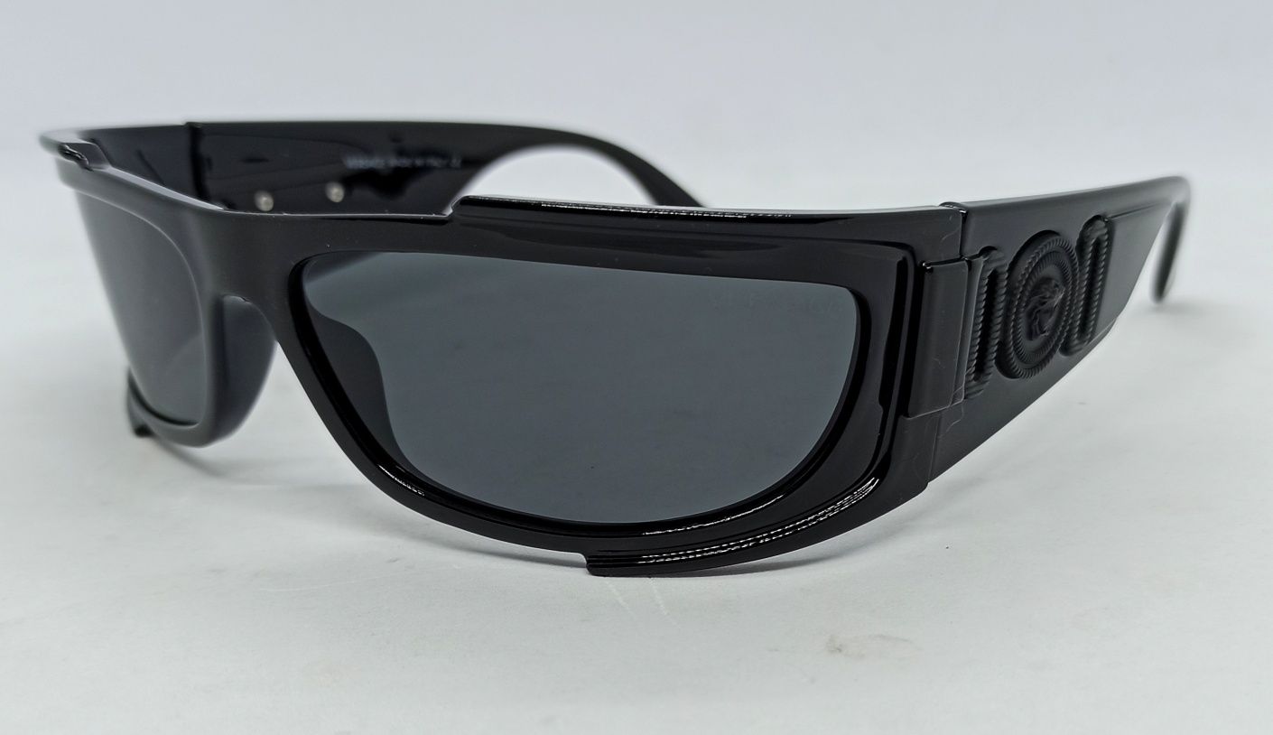 Versace очки унисекс модные обтекаемые черные с черным логотипом