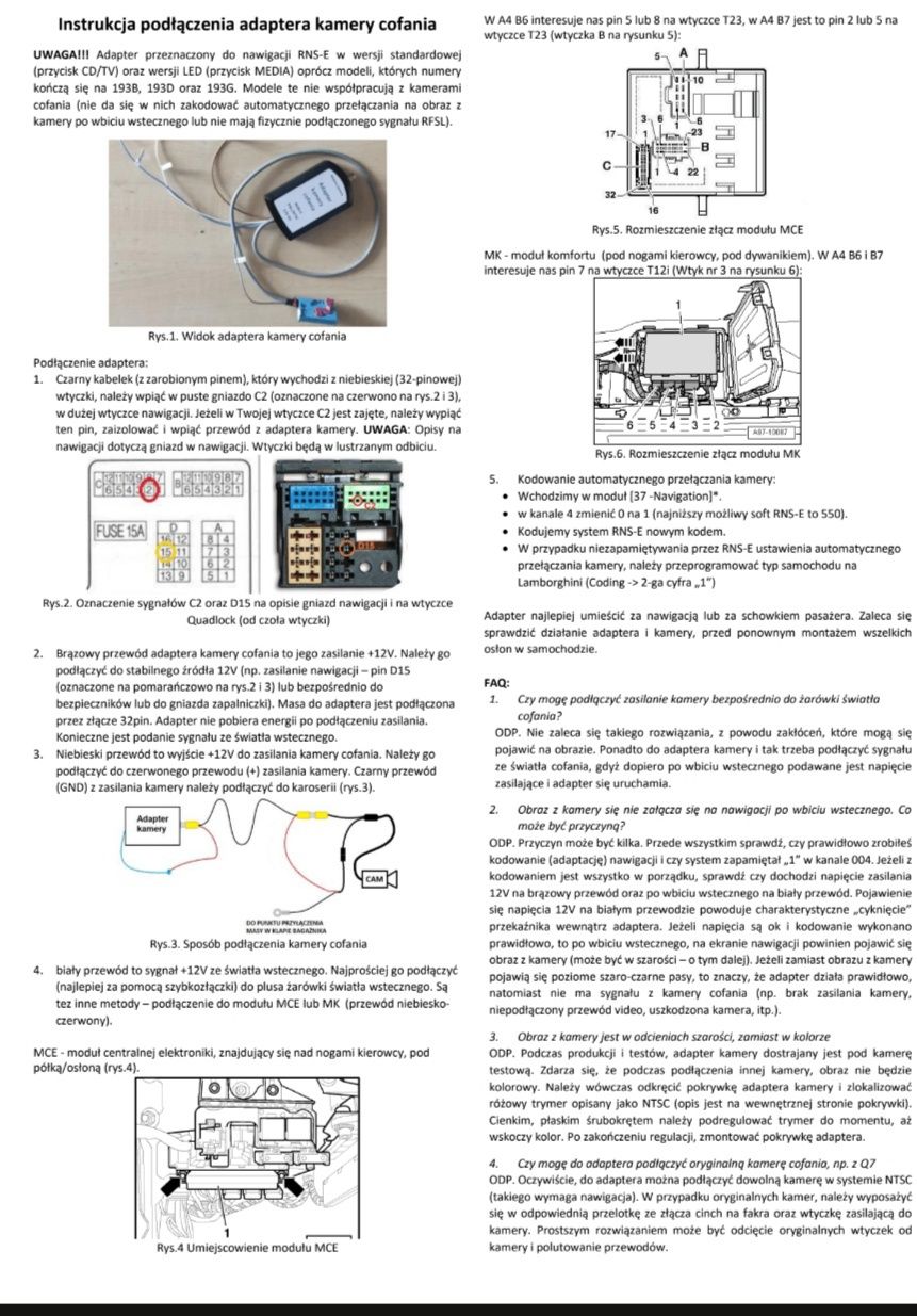 Moduł kamery cofania audi a4 b6 B7 radio RNS-E