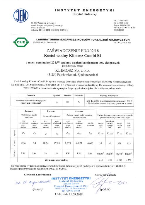 Kocioł, piec żeliwny Klimosz Combi Eko S4 22 kW - ekogorszek, pellet