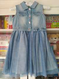 Mayoral piękna sukienka błękit tiul jeans 128