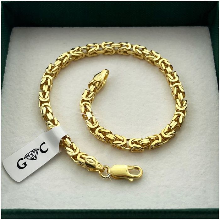 Złota Bransoletka Męska 925/585 Srebro Splot Królewski 19cm/3,5mm + Gr